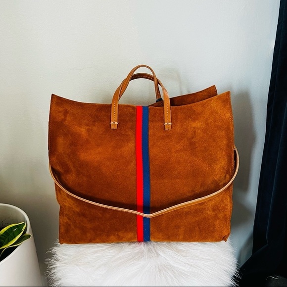 Clare V. Simple Tote Hobo Bag, Crossbody Strap, Chestnut Suede Stripe, NWT - Picture 8 of 16